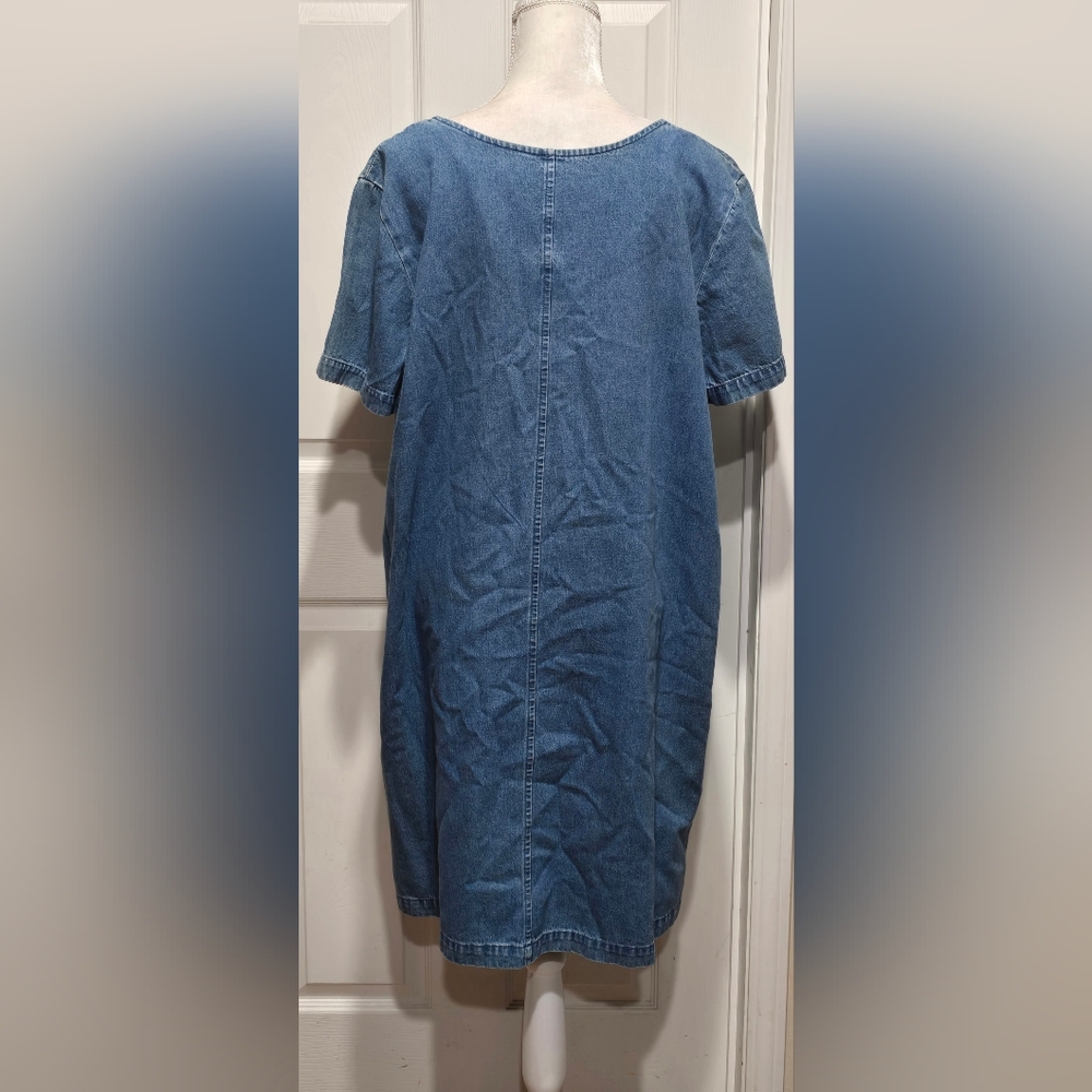 Vintage C.B. Casual Blue Denim Chambray Shift Dress Embroidered Butterflies - Picture 4 of 8
